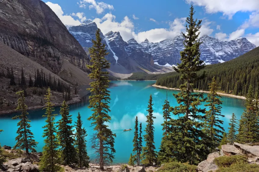 Turquoise glacial lakes in the Canadian Rockies including Moraine Lake and Lake Louise