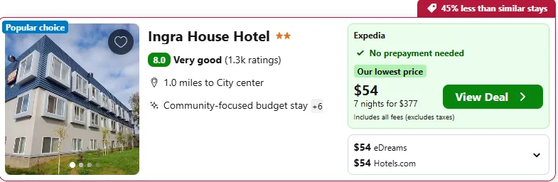 Ingra House Hotel example, $54 per night
