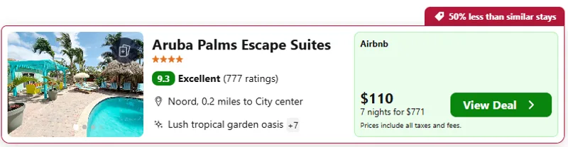 Aruba Palms Escape Suites example, $110 per night