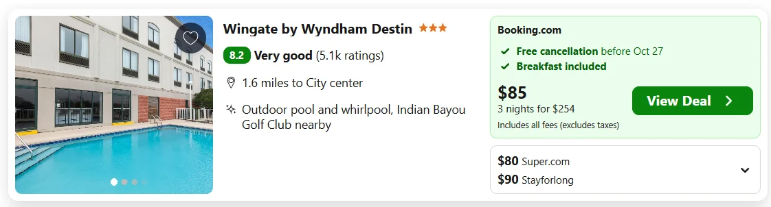 Wingate by Wyndham Destin example, $85 per night